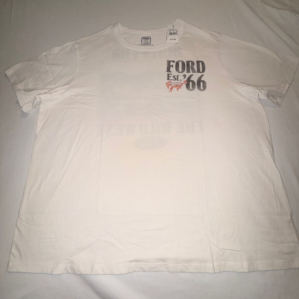 Ford Bronco Mustang Graphic T-Shirt Women 1X White NEW Built For The Wild West